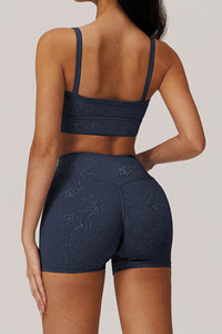 Women Gold Foil Fabric Sports Bras + Yoga Sports Shorts