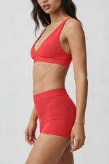 Women's Athletic Deep V-Neck Bra & Shorts 2 Piece Set