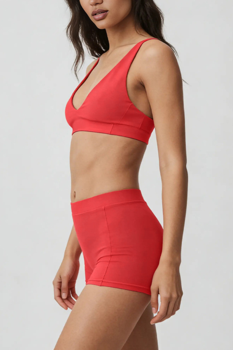 Women's Athletic Deep V-Neck Bra & Shorts 2 Piece Set