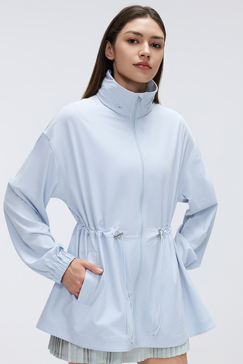 Women's Drawstring Waist-Cinching Mid-Length Jacket