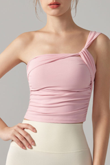 Women's One-Shoulder Ruched Waist Padded Yoga Tank Top