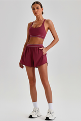 Women's Y-Back Sports Bra & Double-Layer Shorts 2-Piece Set