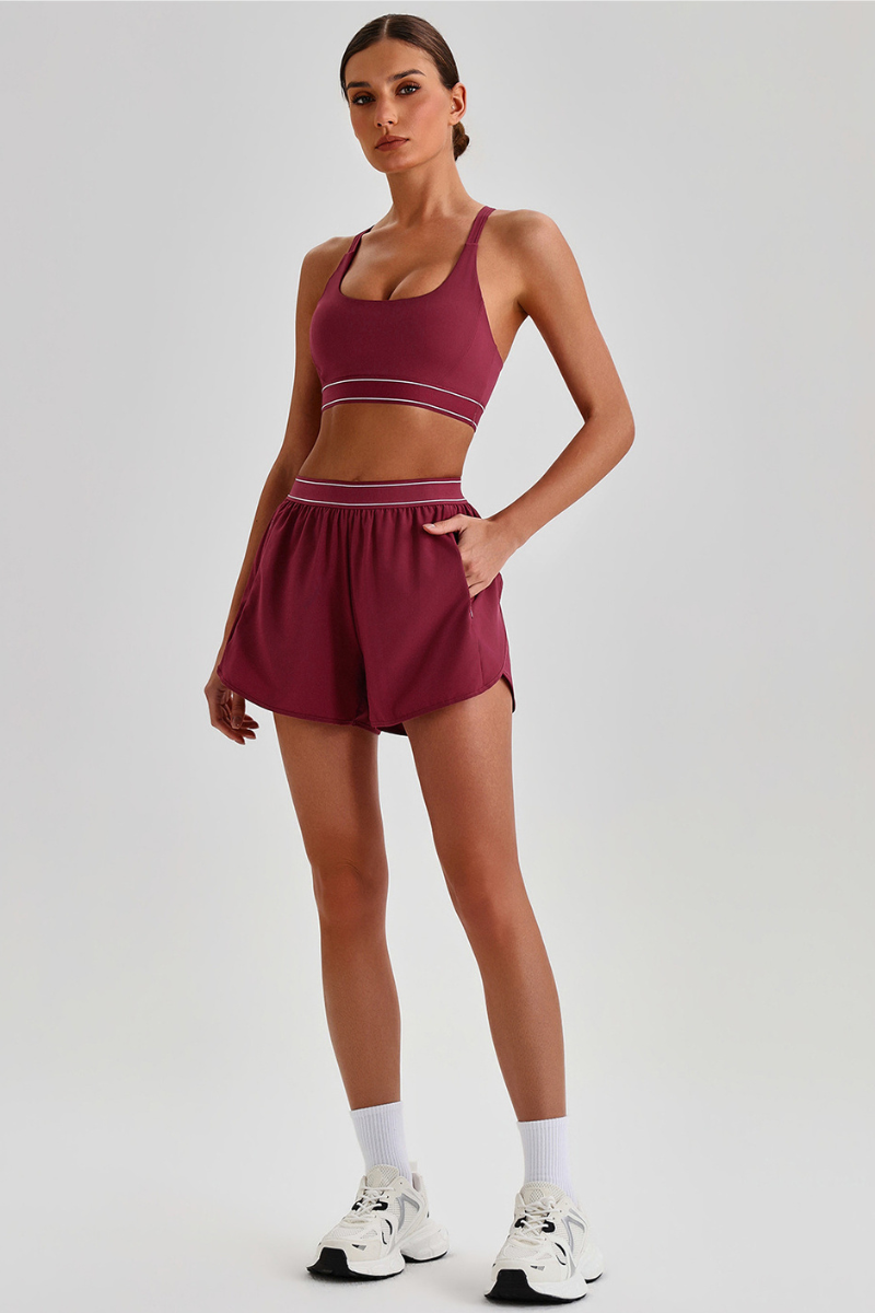 Women's Y-Back Sports Bra & Double-Layer Shorts 2-Piece Set