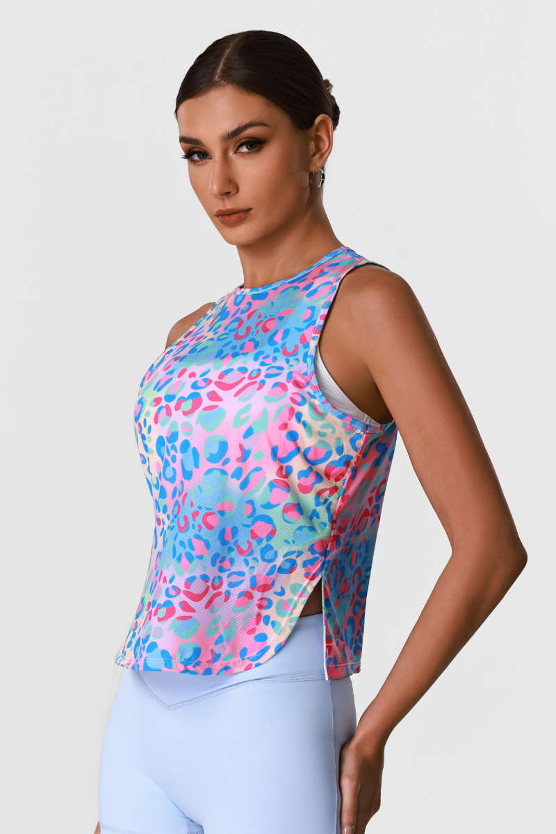Women’s Multicolor Camouflage Print Side Slit Sport Tank Top
