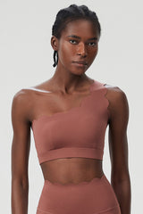 Women Scalloped Single Strap Seamless Plus Size Sports Bra - Removable Padding & Wire-Free