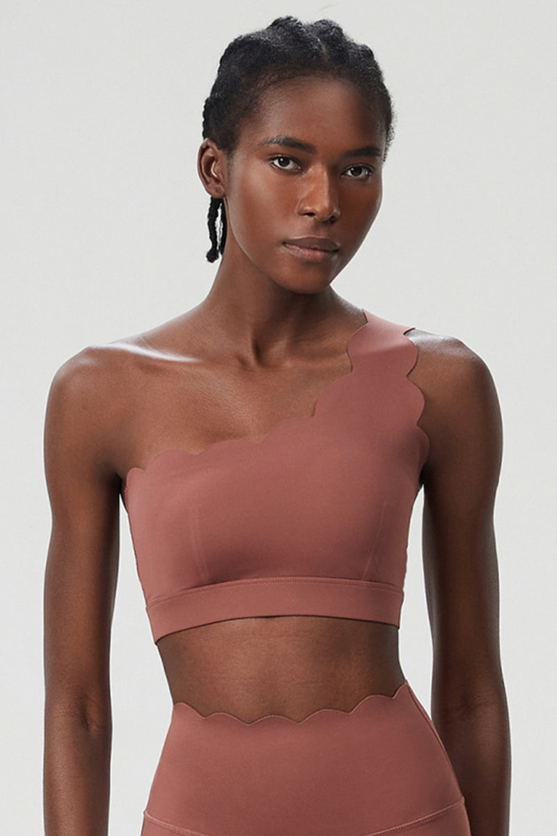 Women Scalloped Single Strap Seamless Plus Size Sports Bra - Removable Padding & Wire-Free