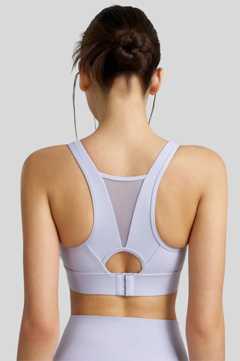 Women's U-Neck Wide Strap Mesh Panel Breathable Sports Bra