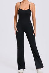 Women Adjustable Straps Flare Hollow Out Hip Lift Yoga Sports Fitness Bodysuit