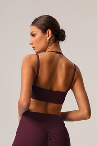 Women High Elastic Thin Strap Halter Neck Fitness Running Sports Bra