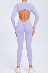 Women Zipper Long Sleeve Long Pants Nude Outfit Fitness Sports Tight Yoga Jumpsuit