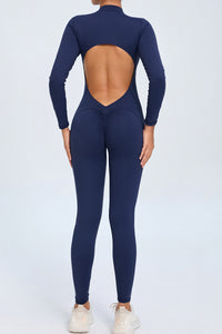 Women Zipper Long Sleeve Long Pants Nude Outfit Fitness Sports Tight Yoga Jumpsuit