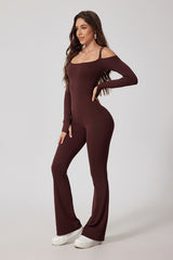 Women'S Off-The-Shoulder Double-Strap One-Piece Long-Sleeved Flared Pants Bodysuit