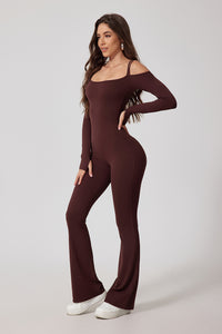 Women'S Off-The-Shoulder Double-Strap One-Piece Long-Sleeved Flared Pants Bodysuit