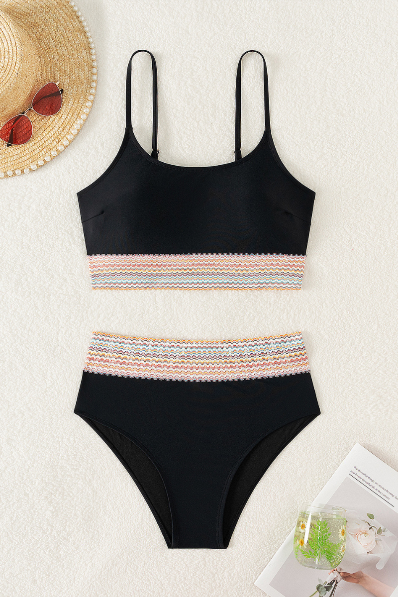 Women's U-Neck Webbing High Waist Sexy Bikini Set