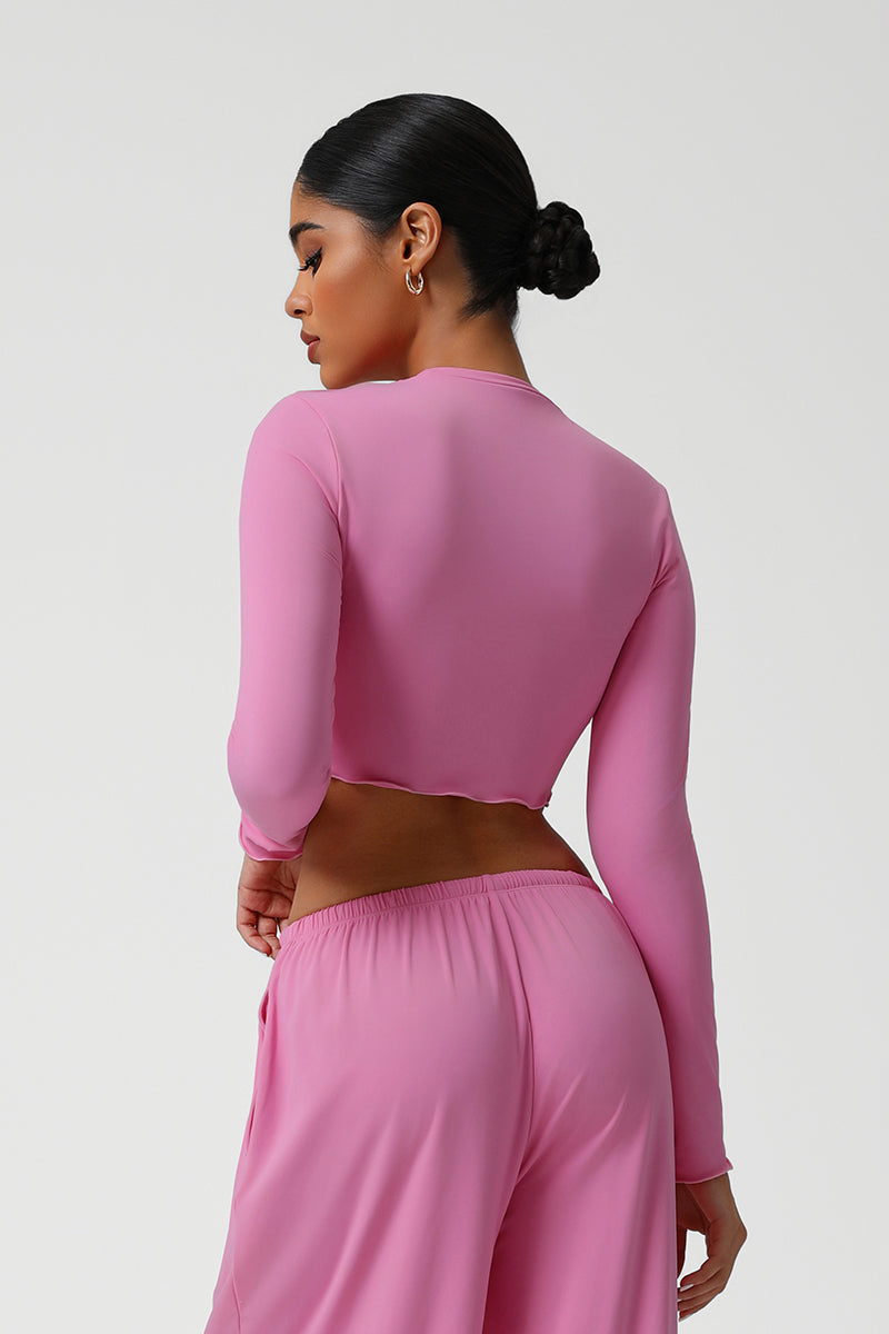 Women Slim Fit Wave Hem Yoga Long Sleeves