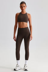 Women Brushed Cross-Back Slim-Fit Yoga Set: High-Waisted Butt-Lifting Outdoor Running Leggings + Round Neck Sports Bra