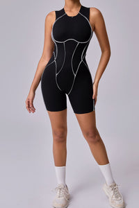 Women Patchwork Color Clash High Stretch Skinny Back Sports Fitness Yoga Bodysuit