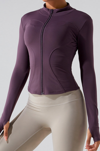 Women's Athletic Stand Collar Full Zipper Slim Jacket