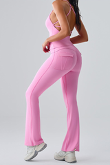 Women's Spaghetti Strap Sports Bra & Pocket Yoga Flare Pants Set