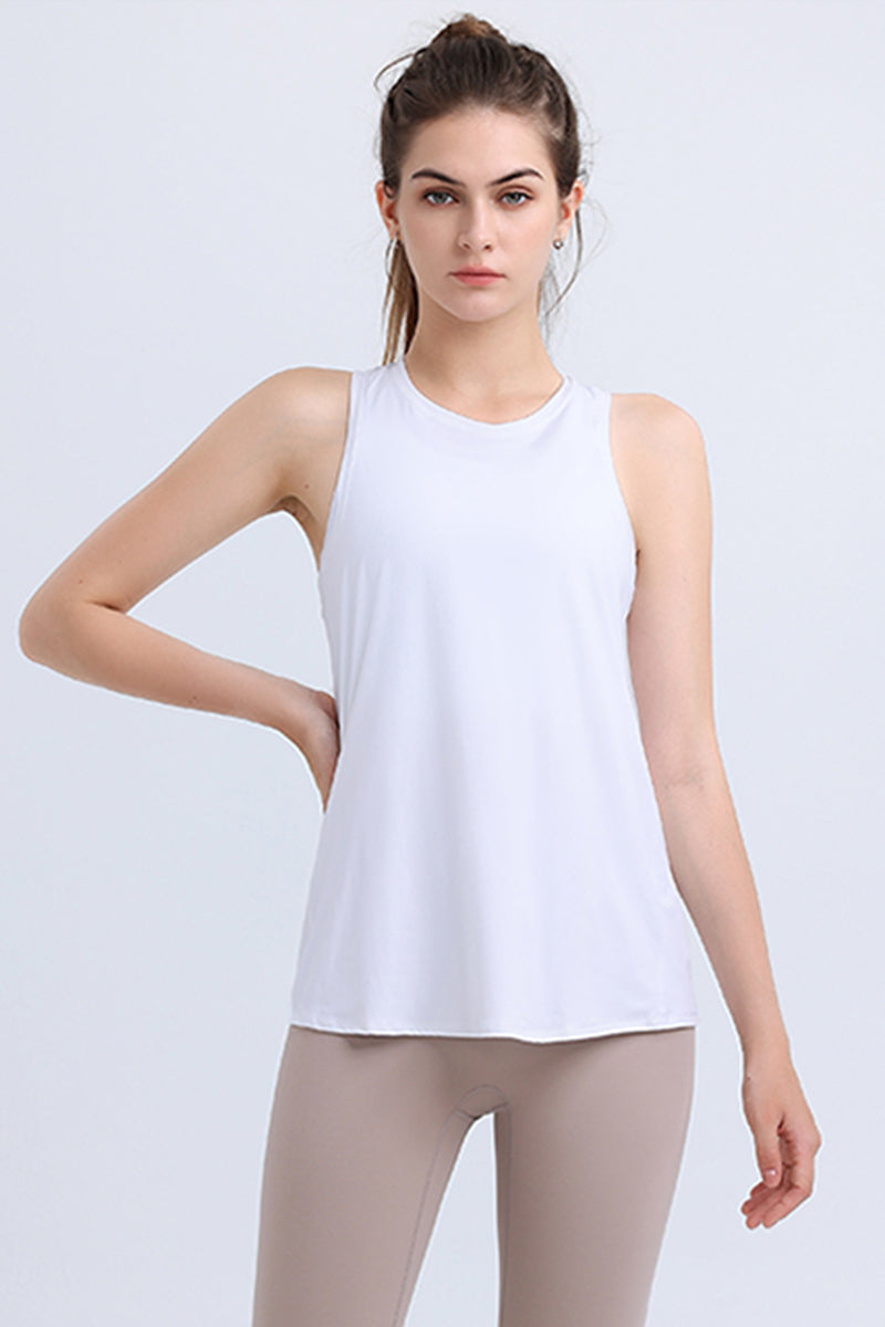 Solid Color Back Cut-Out Sports Tank Tops