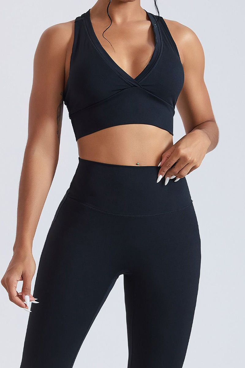 Women V-Neck Cross Back Quick-Dry Yoga Sports Bra