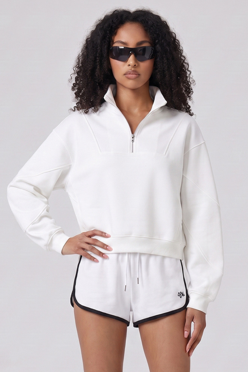 Women's Fall Boxy Cropped Stand Collar Quarter Zip Sweatshirt