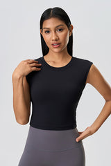 Women Sleeveless Built-In Bra Cutout Back Naked-Feel Yoga Fitness Tank Top