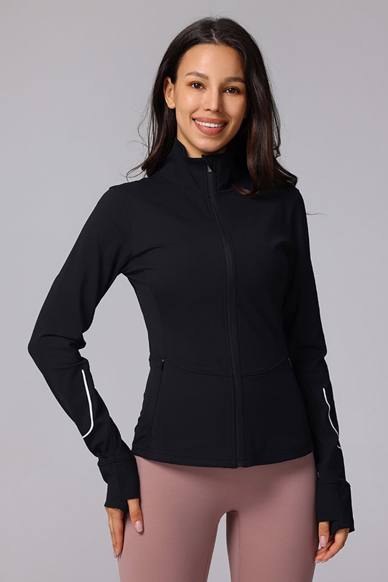 Women S Slim Fit Sports Zipper Jacket With Thumb Hole