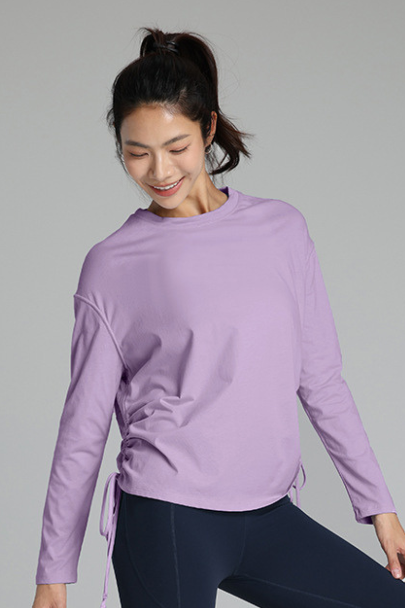 Women's Summer 100% Cotton Side Drawstring Long-Sleeved Top