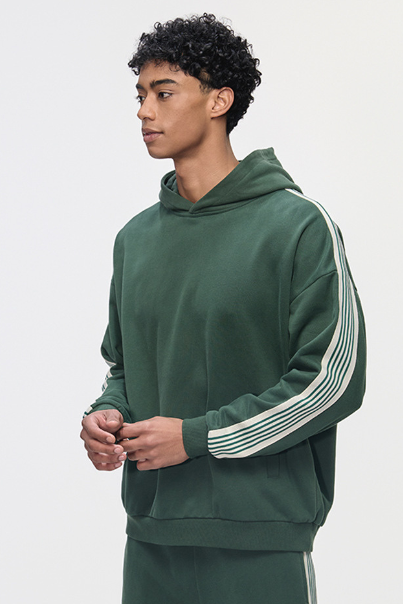 Men's 350g Color Block Side Stripe Ribbed Cuff Hoodie