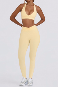 Women's Brushed Sports Yoga Bra And Pleated Legging Set