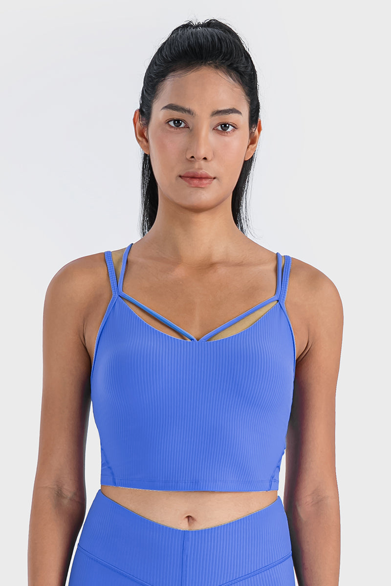 Women's Yoga Ribbed Tank Top with Chest Padded Tights