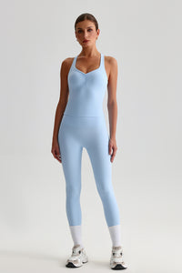 Women Brushed High Waisted Yoga Set: Tummy Control Tights + Halter Neck Support Bra