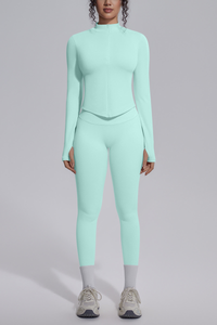 Women's Stand Collar Slim Fit Jacket & Yoga Leggings 2 Piece Set