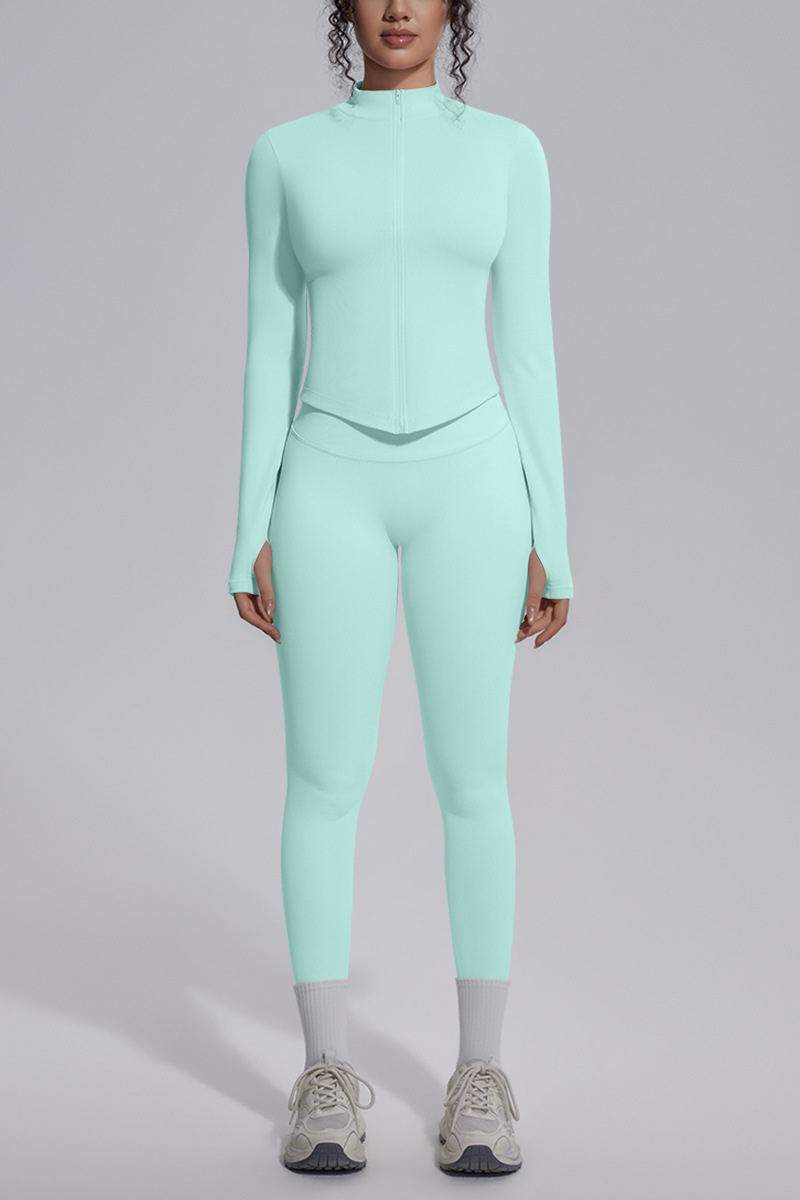 Women's Stand Collar Slim Fit Jacket & Yoga Leggings 2 Piece Set