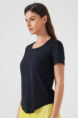 Women Lightweight Breathable Slim-Fit Quick-Dry Yoga Fitness Short-Sleeve Top