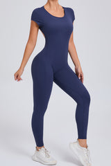 Women Short Sleeve Backless Tight One-Piece Quick Dry Hip Lifting Sports Fitness Yoga Bodysuit