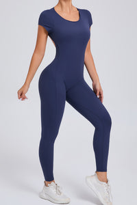 Women Short Sleeve Backless Tight One-Piece Quick Dry Hip Lifting Sports Fitness Yoga Bodysuit