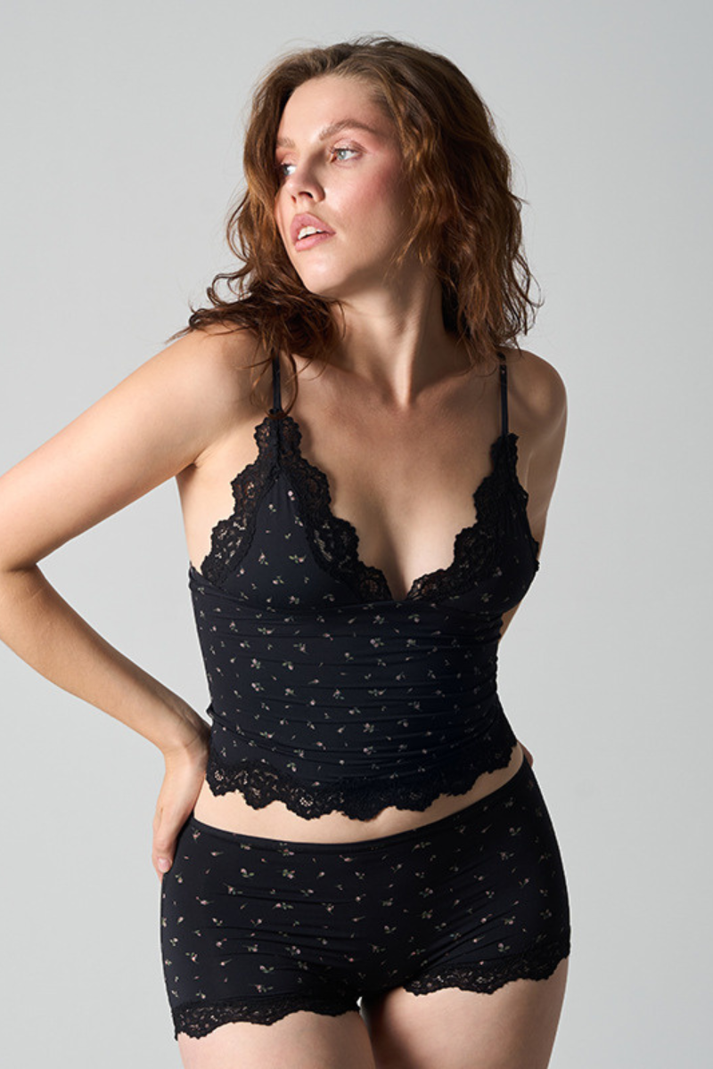 Women's Floral Lace Camisole And Shorts Two-Piece Set