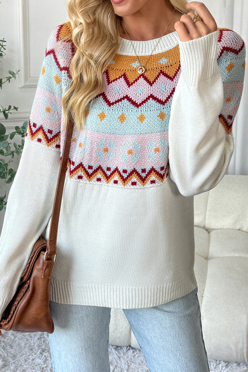 Retro geometric pattern knitted sweater
