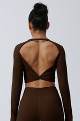 Women Back Twist Sport Crop Long Sleeve Shirt