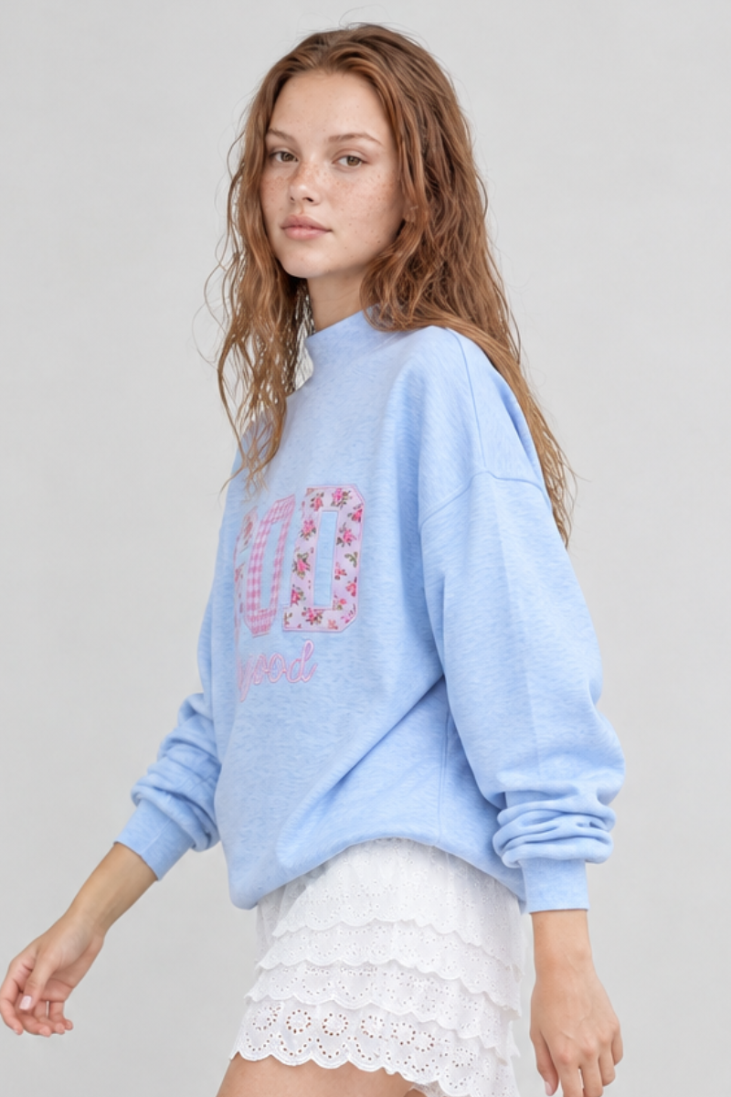 Women's Fall Embroidery Appliqué Sweet Mockneck Sweatshirt