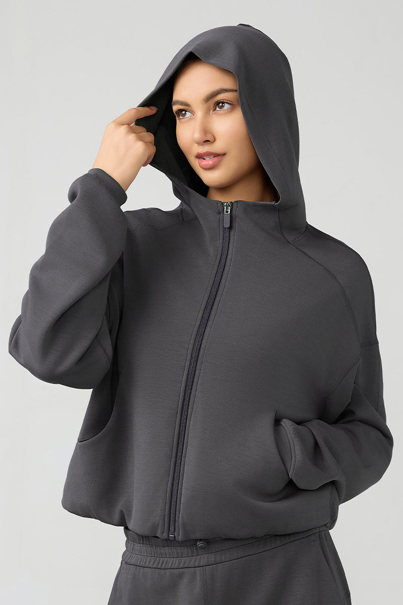 Women'S Loose Hooded Zipper Jacket