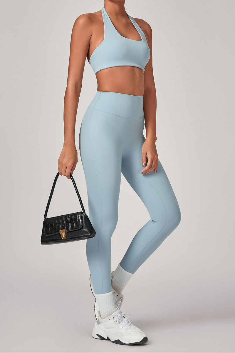 Women's Set:U-neck Halterneck Bra And High-Waist Leggings