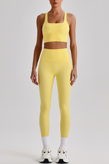 Women's Cross Back Bra & No Front Seam Leggings Yoga  Set