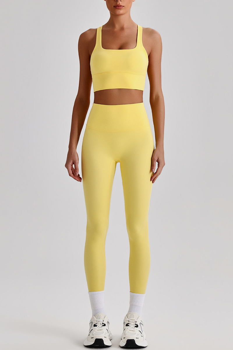 Women's Cross Back Bra & No Front Seam Leggings Yoga  Set