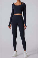 Women'S Yoga Suit Set: Waistless Square Neck Long Sleeves + High-Waisted Flared Pants