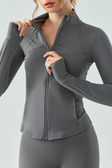 Women's Full Zip Finger Cuffs Slim Fit Sports Yoga Jacket