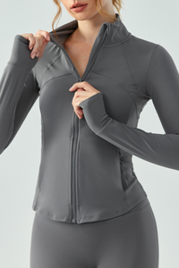 Women's Full Zip Finger Cuffs Slim Fit Sports Yoga Jacket
