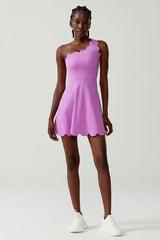 Women Single-Shoulder Wave-Hem Tennis Dress